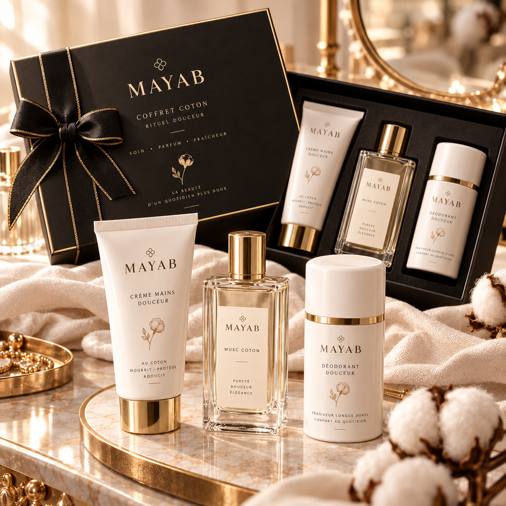 Coffret Coton MAYAB ouvert – Rituel Douceur