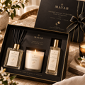 Coffret Maison Signature MAYAB avec Diffuseur Bois Blanc, Bougie Ambre Noir et Brume Fleur d’Oranger