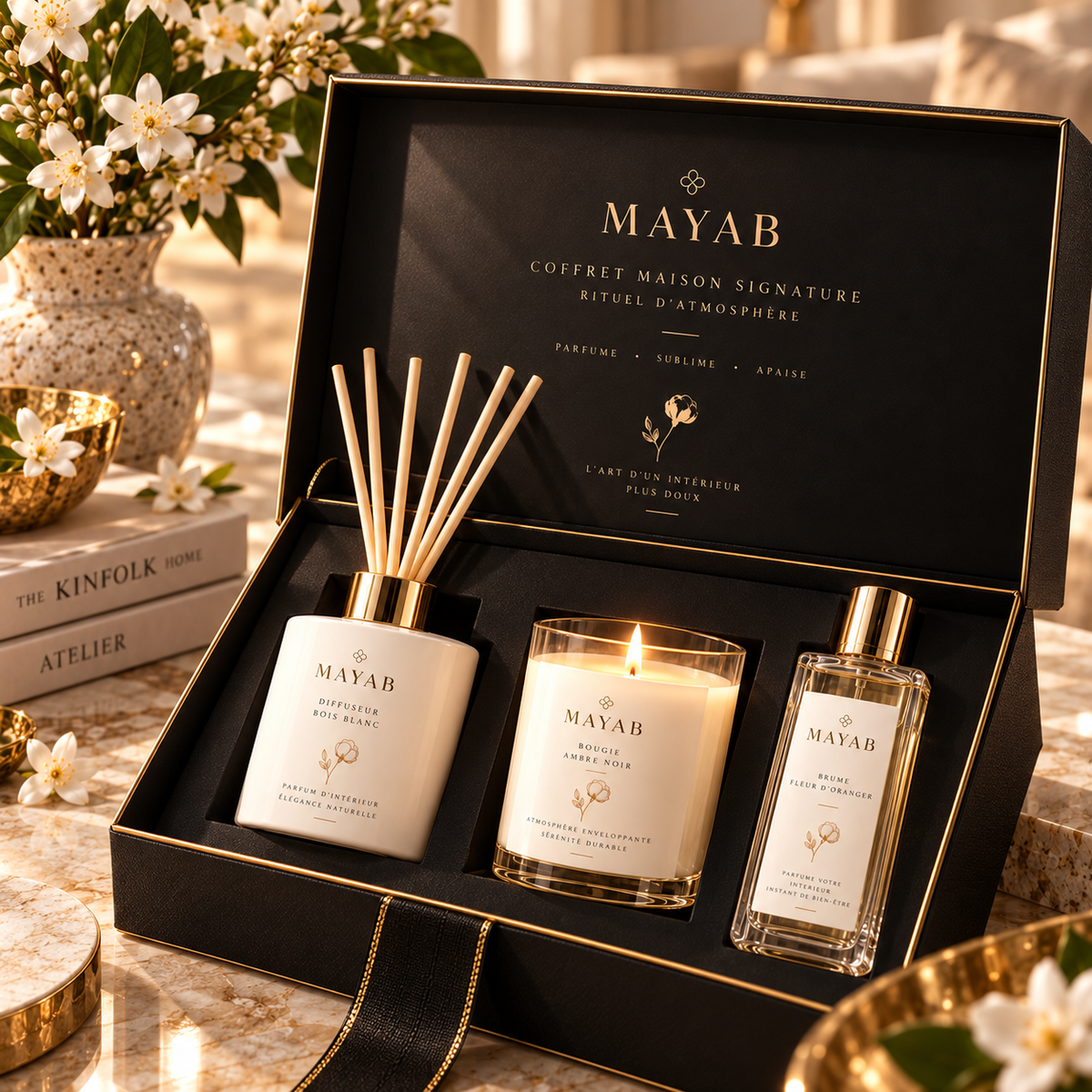 Coffret Maison Signature MAYAB – présentation élégante noir et or